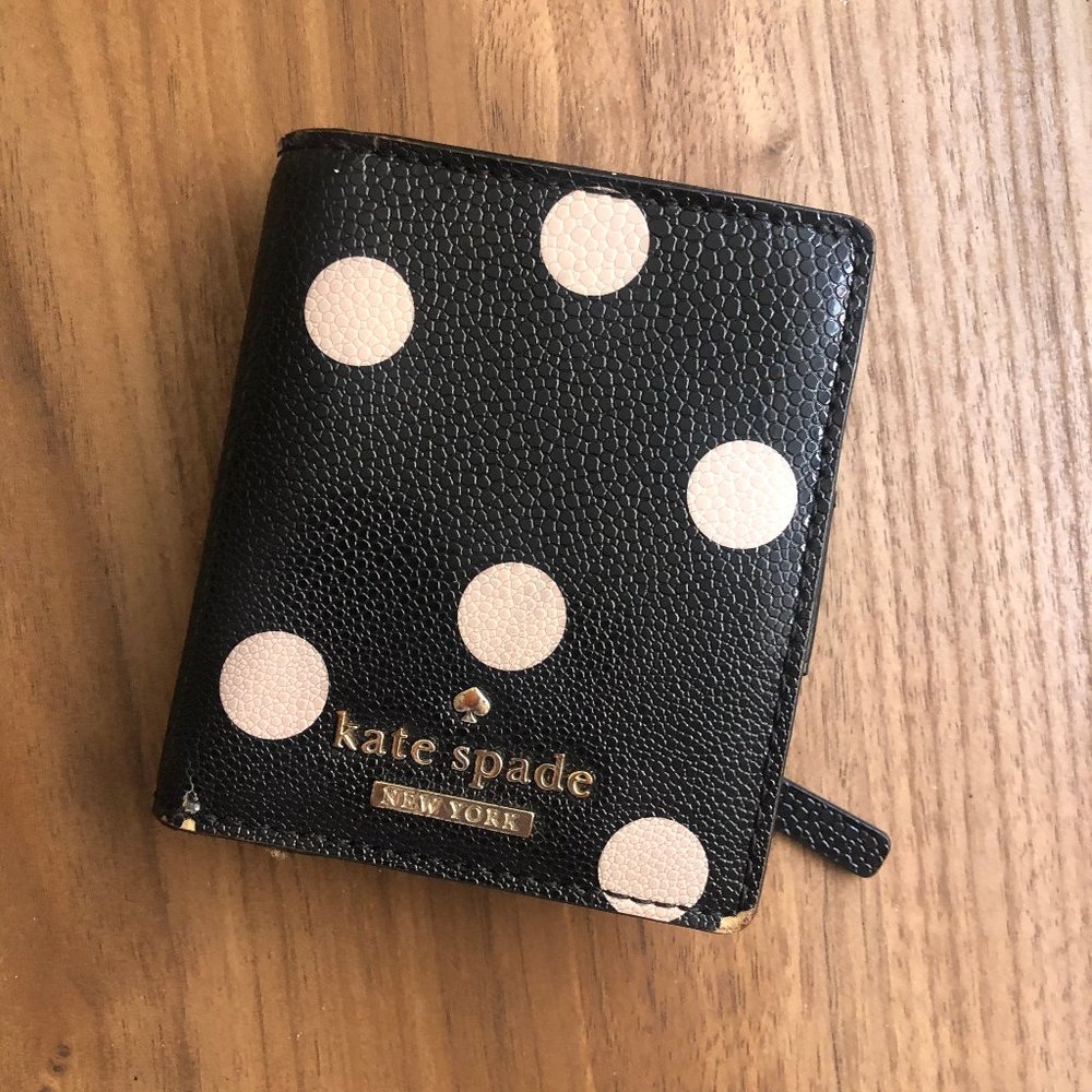 Kate Spade small black cream polka dot wallet